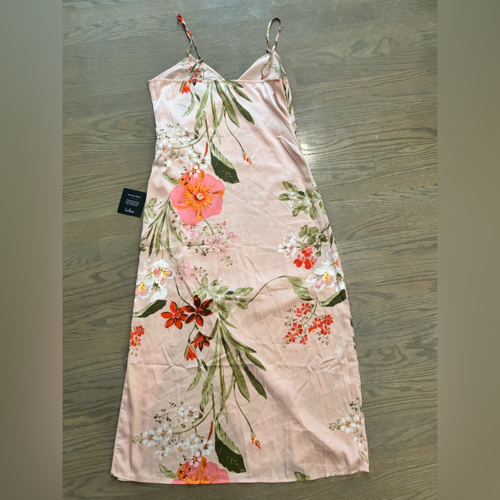 NEW Lulus Remarkable Entrance Pink Floral Print Satin Midi Dress Large NWT - Picture 5 of 8